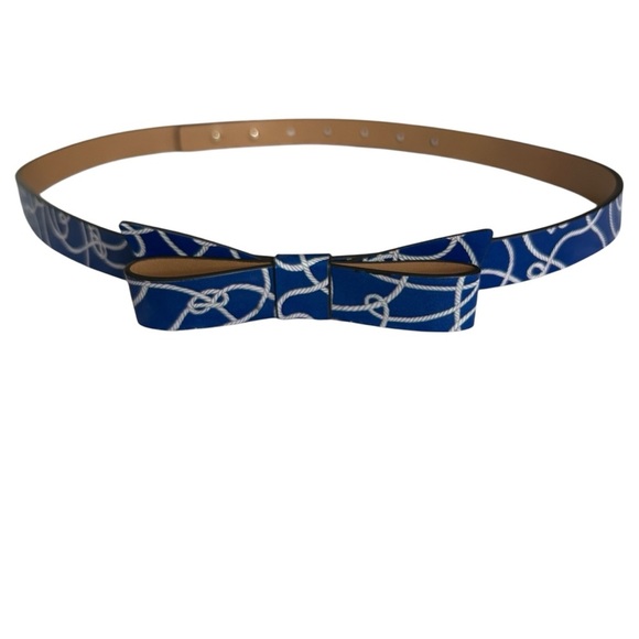 kate spade Accessories - Kate Spade Chic Leather Blue and White Belt with Bow Detail SZ S